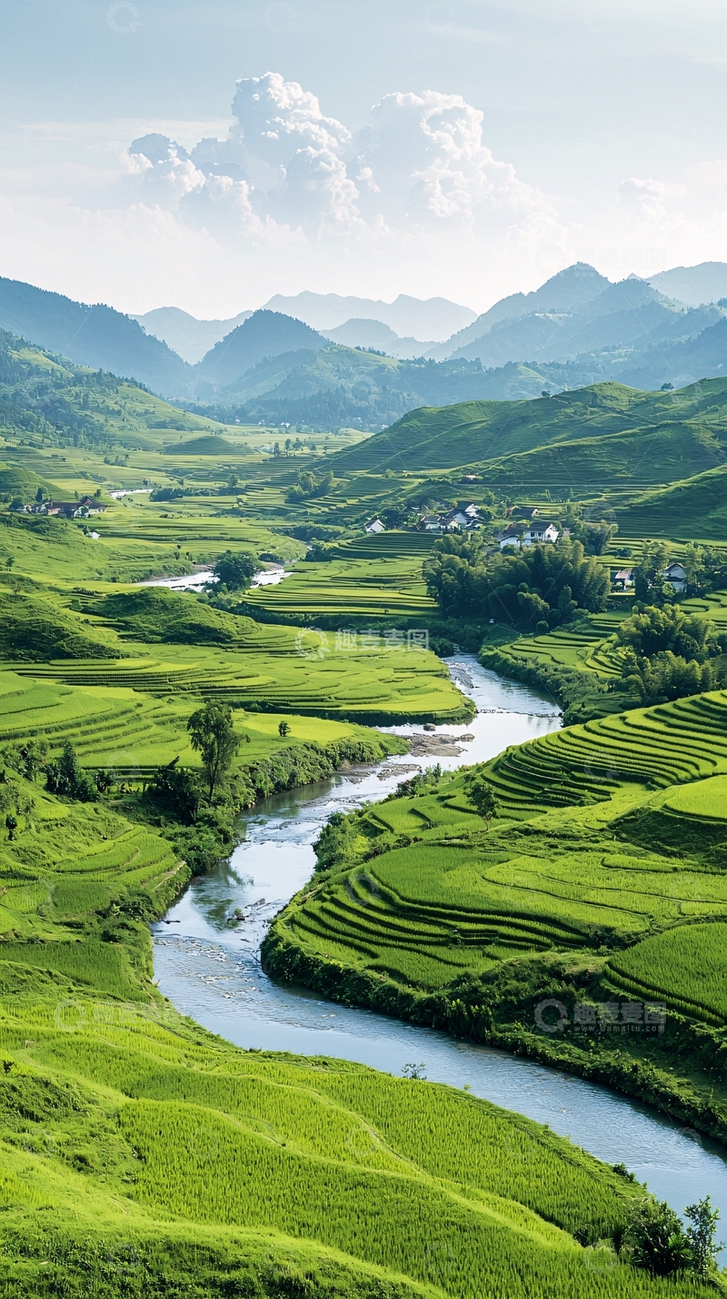 高清大图下载【趣麦麦图】梯田河流山景风光