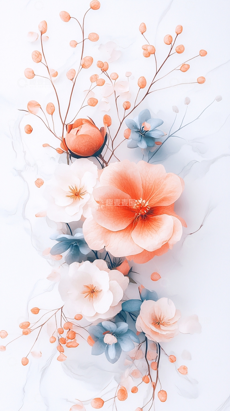 高清大图下载【趣麦麦图】橙色花卉艺术插画背景