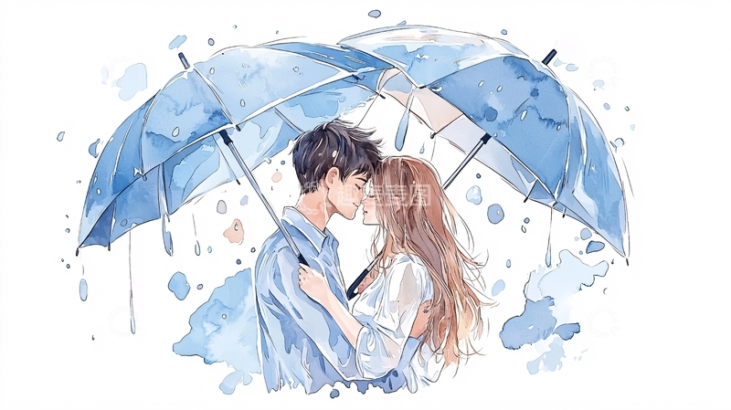 高清大图下载【趣麦麦图】雨中情侣伞下亲吻