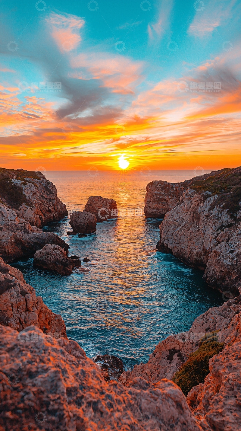 高清大图下载【趣麦麦图】日落海景岩石风光