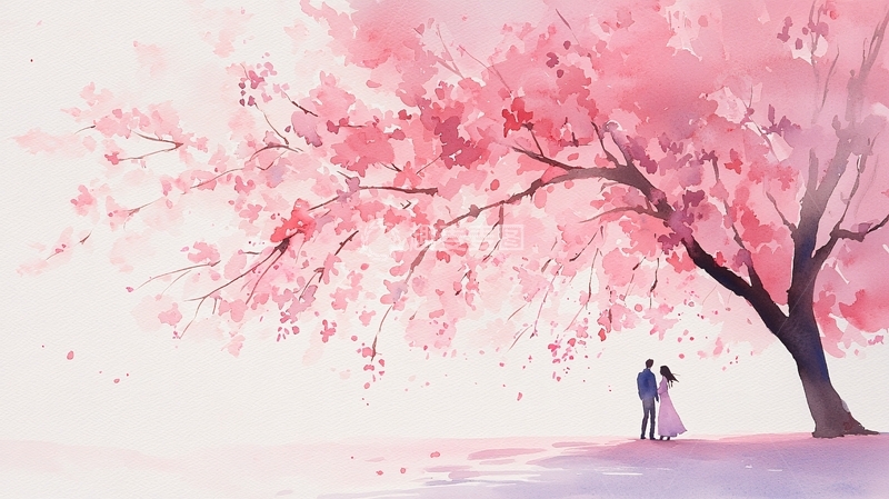 高清大图下载【趣麦麦图】樱花树下情侣浪漫场景