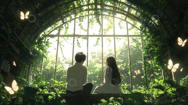 高清大图下载【趣麦麦图】温室里的蝴蝶与情侣