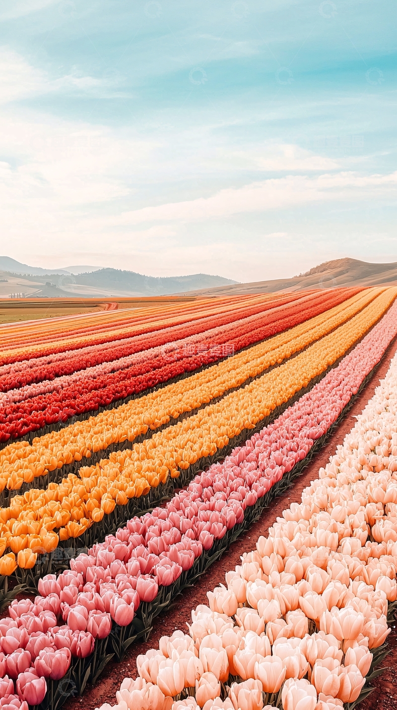 高清大图下载【趣麦麦图】五彩斑斓的郁金香花田