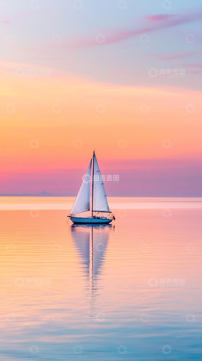 高清大图下载【趣麦麦图】日落海上的帆船