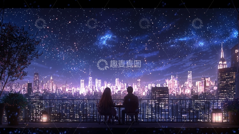 高清大图下载【趣麦麦图】夜景下的城市浪漫约会
