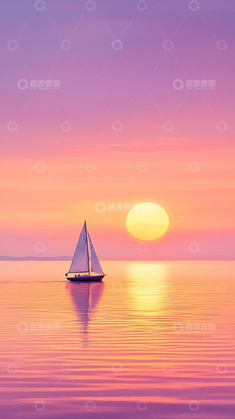 高清大图下载【趣麦麦图】日落帆船宁静海景