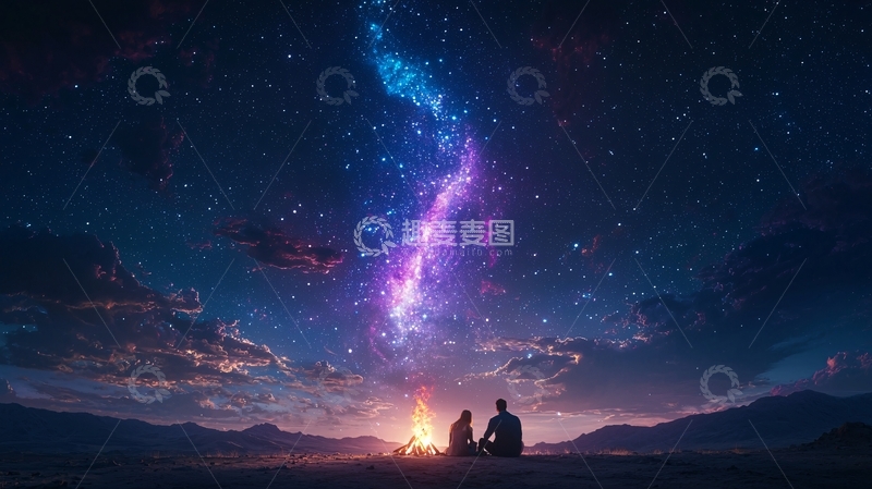 高清大图下载【趣麦麦图】星空下的浪漫篝火