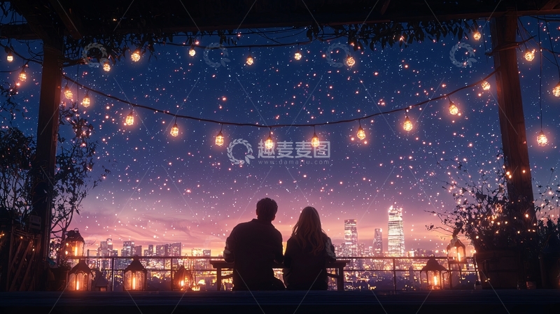 高清大图下载【趣麦麦图】情侣夜景浪漫约会