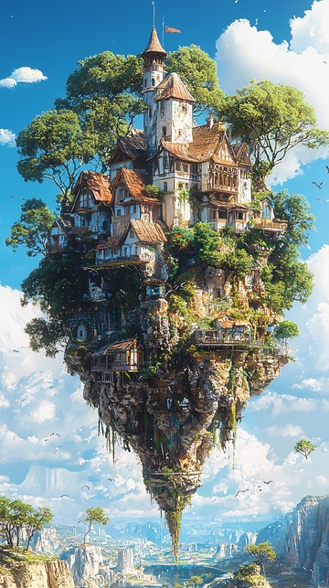 漂浮岛屿上的奇幻村庄