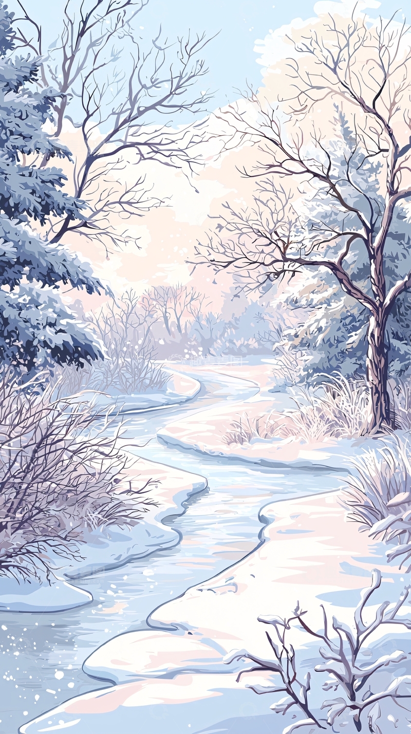 高清大图下载【趣麦麦图】冬日雪景小径
