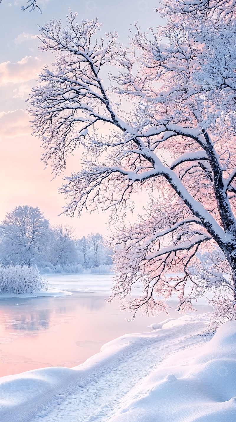 高清大图下载【趣麦麦图】冬日雪景下的静谧河流