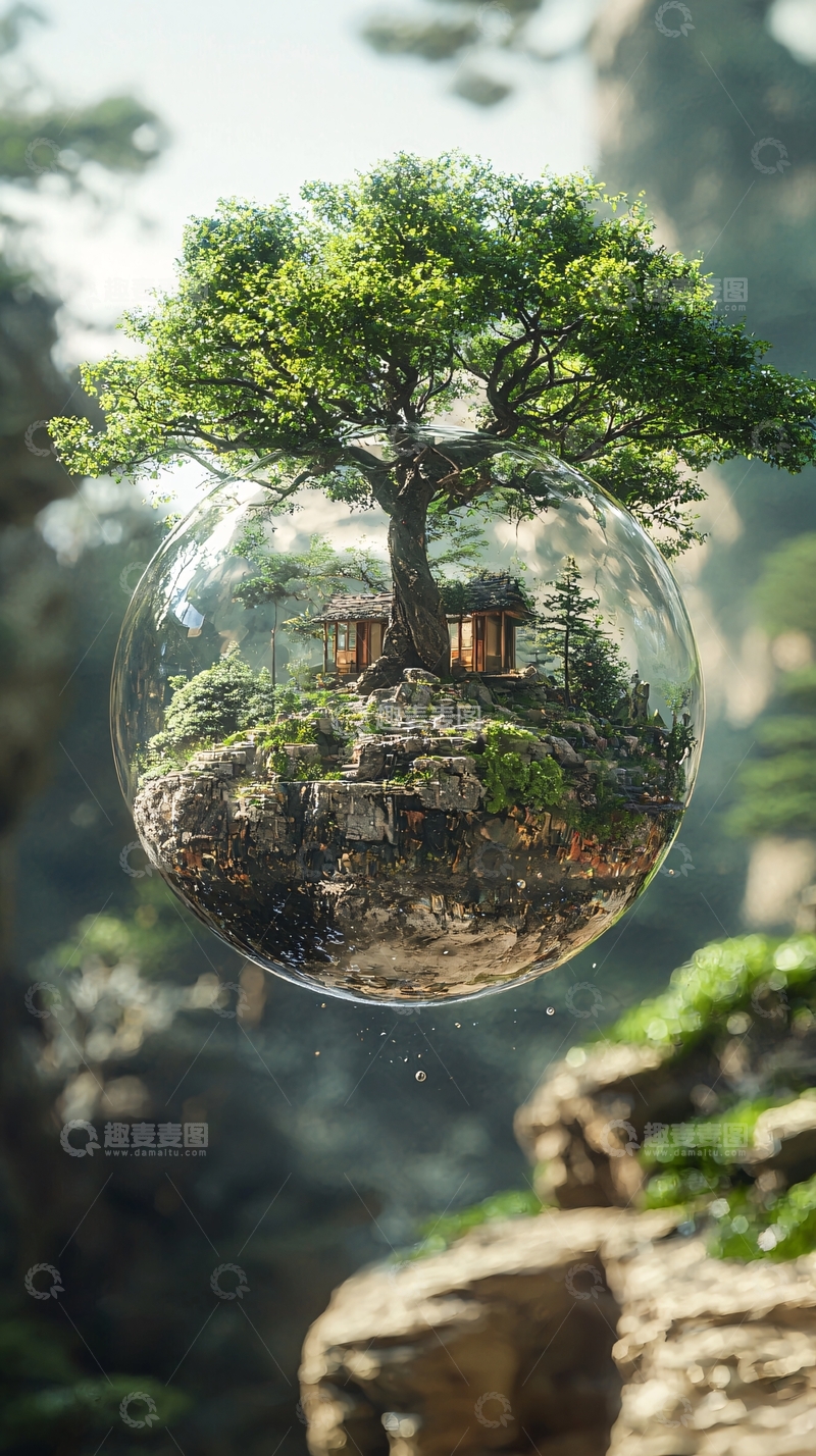 高清大图下载【趣麦麦图】漂浮在空中的小岛家园