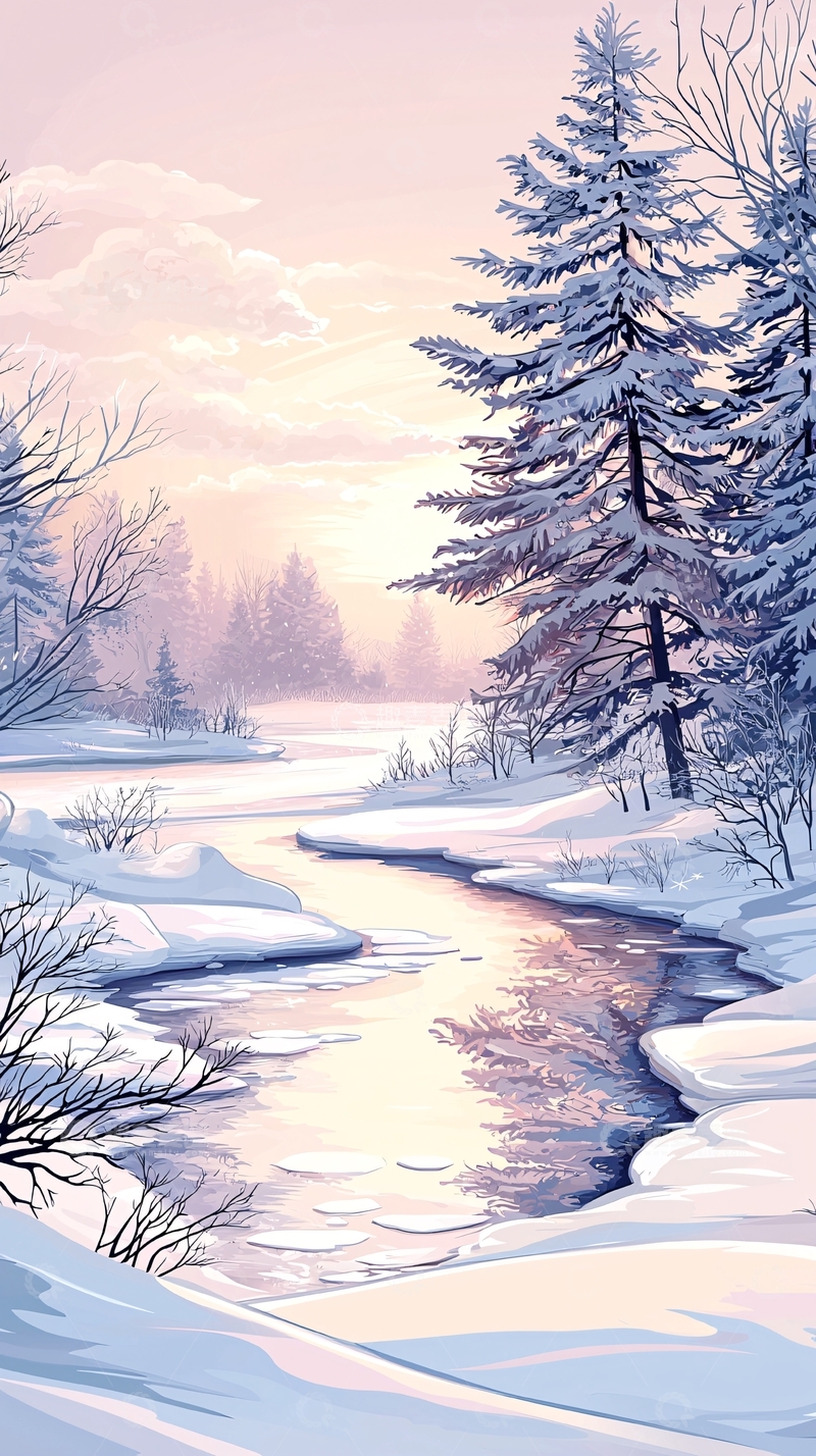 高清大图下载【趣麦麦图】冬日雪景河流风景