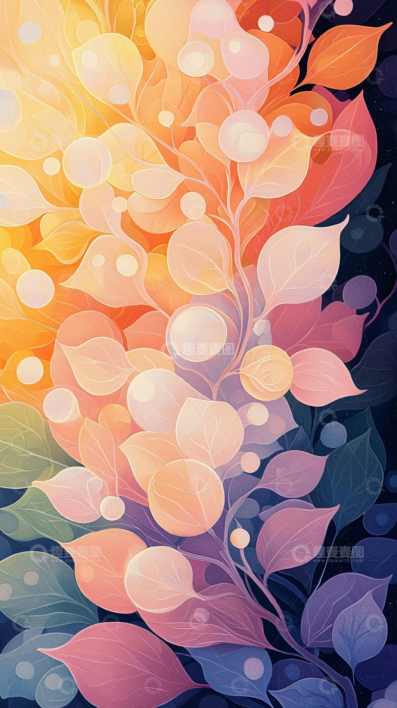 高清大图下载【趣麦麦图】梦幻色彩植物插画背景