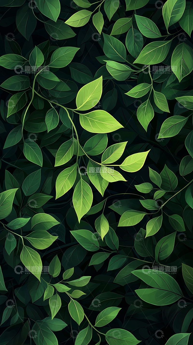 高清大图下载【趣麦麦图】深绿色叶子背景素材