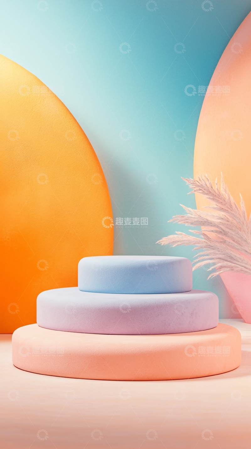 高清大图下载【趣麦麦图】色彩渐变几何圆台展示架