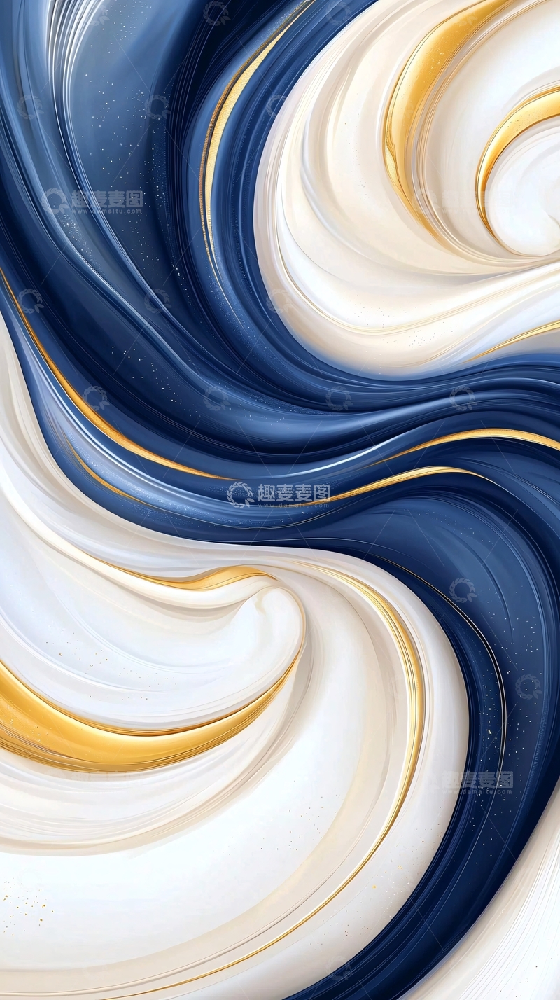 高清大图下载【趣麦麦图】蓝色渐变金色流线抽象艺术背景