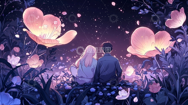 高清大图下载【趣麦麦图】情侣夜景下的浪漫花海