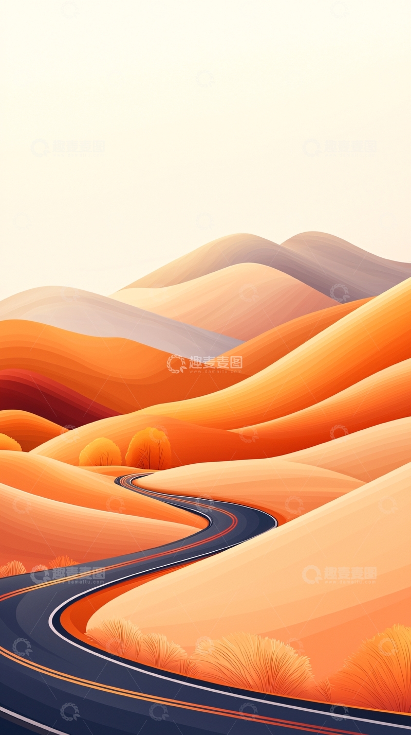 高清大图下载【趣麦麦图】蜿蜒山路与沙漠风景