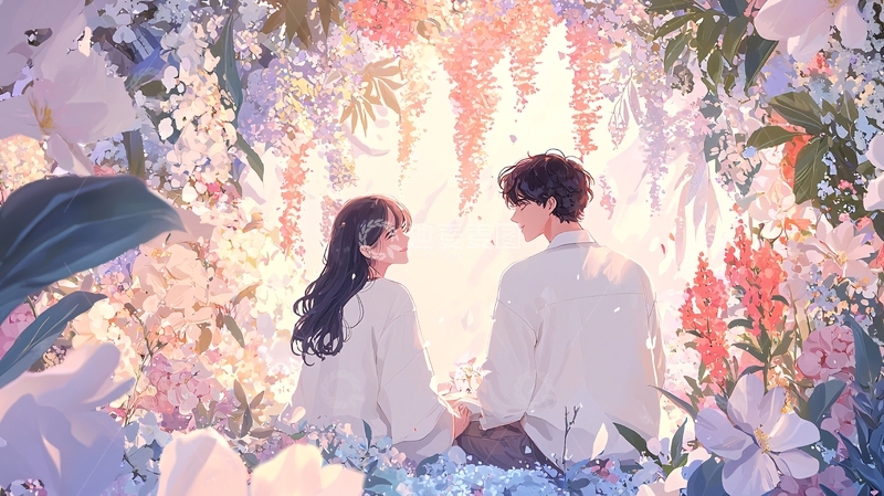 高清大图下载【趣麦麦图】浪漫花海中的情侣