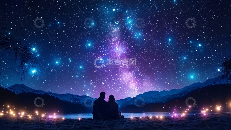 高清大图下载【趣麦麦图】情侣夜观星空下的浪漫场景