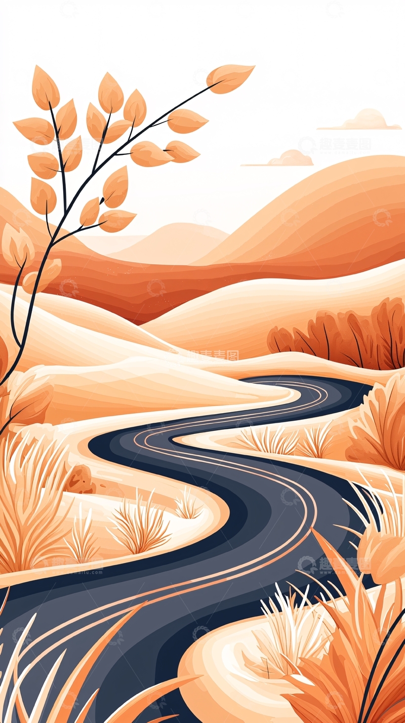 高清大图下载【趣麦麦图】秋日沙漠蜿蜒小路风景图