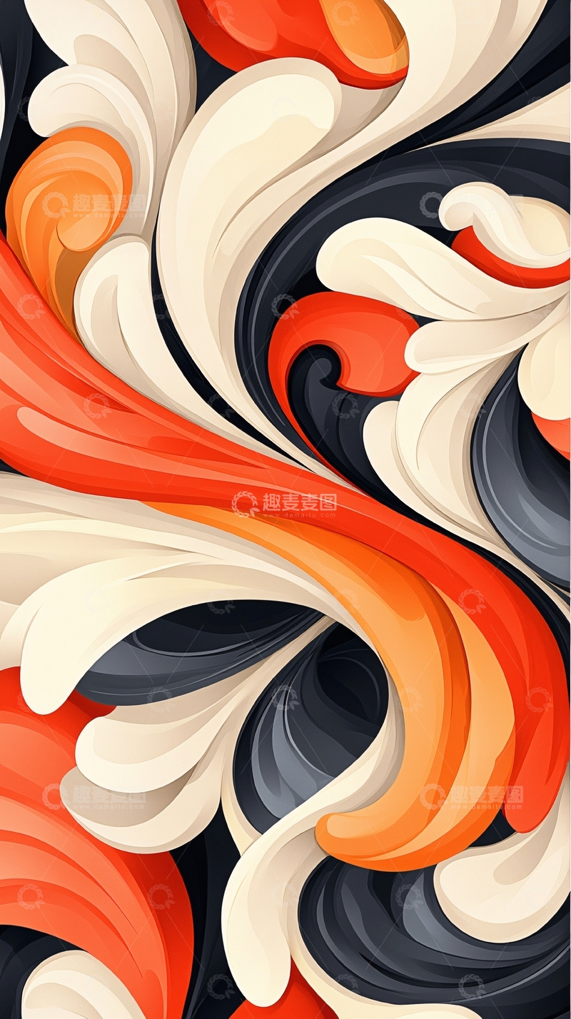 高清大图下载【趣麦麦图】抽象橙白黑流线艺术背景