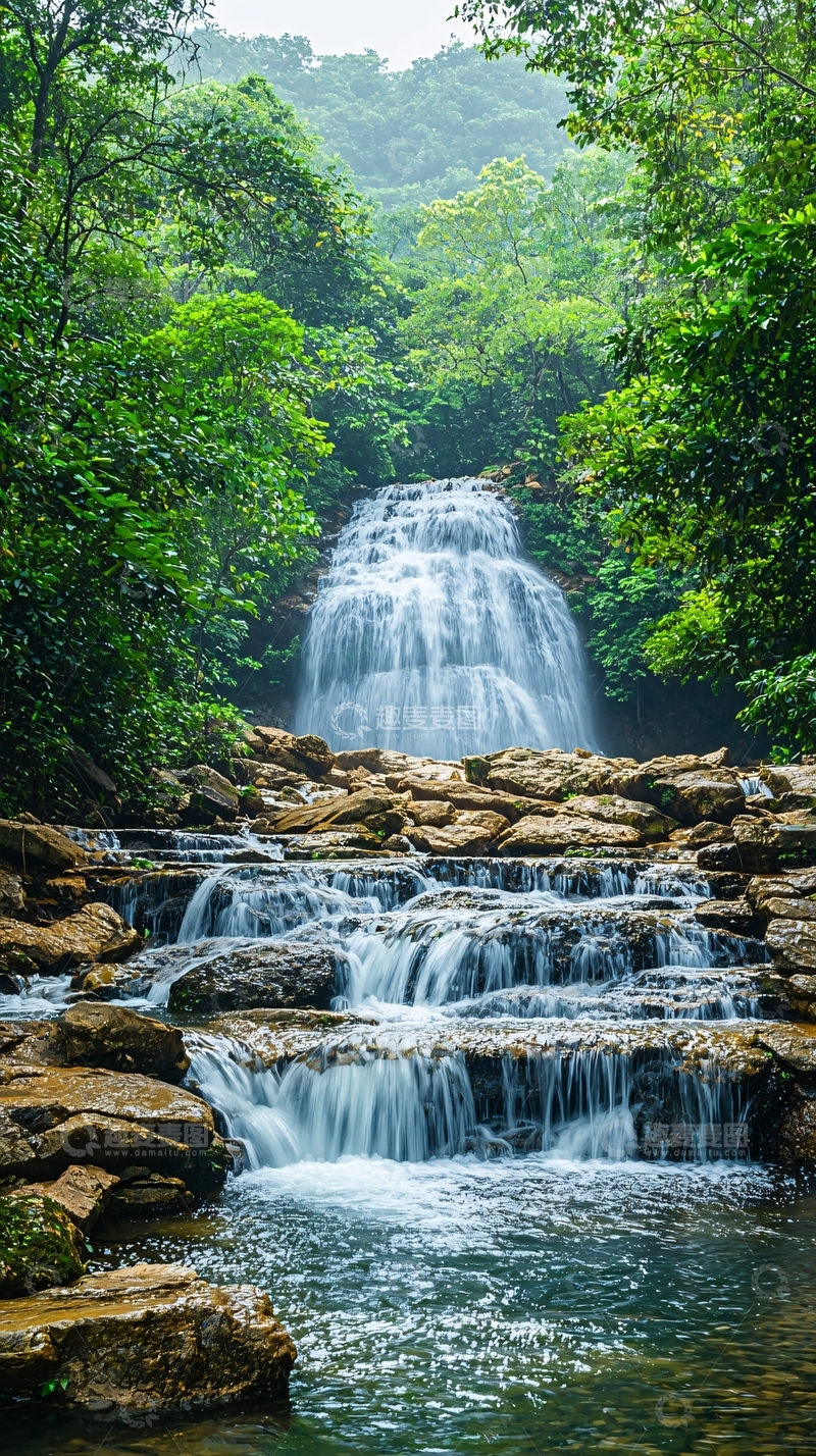 高清大图下载【趣麦麦图】森林中的瀑布美景