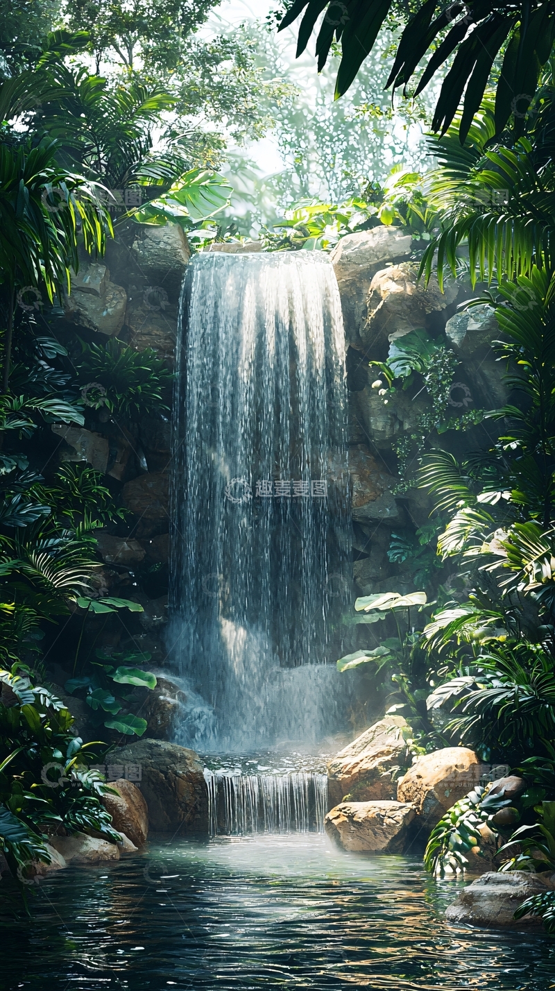高清大图下载【趣麦麦图】热带雨林瀑布景观