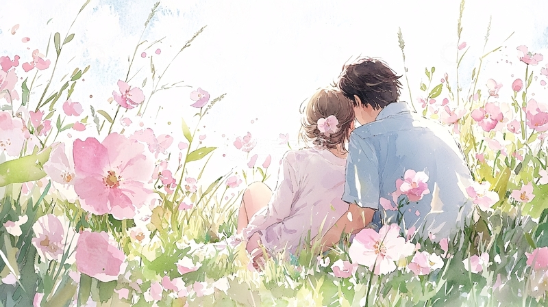 高清大图下载【趣麦麦图】情侣花海温馨时光