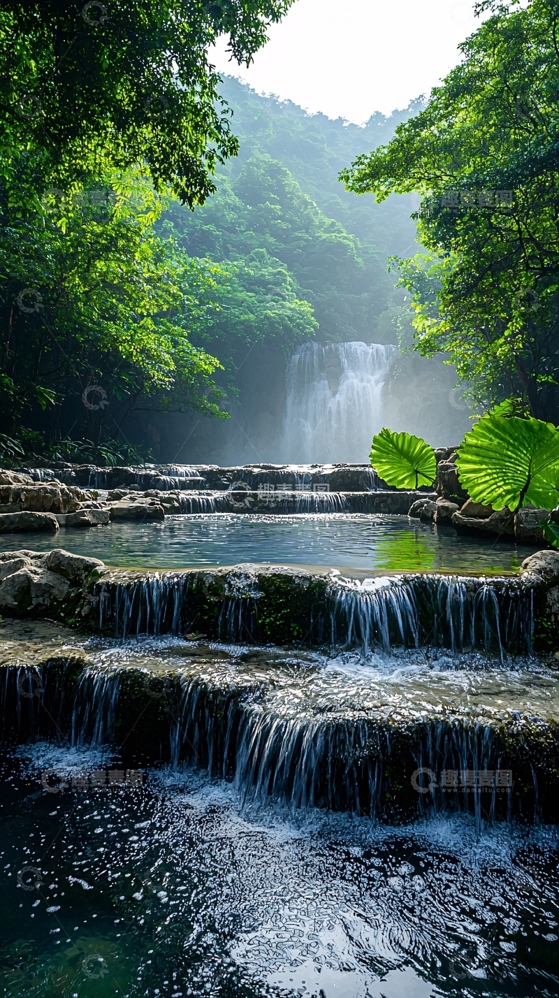 高清大图下载【趣麦麦图】深山瀑布流水潺潺自然风光