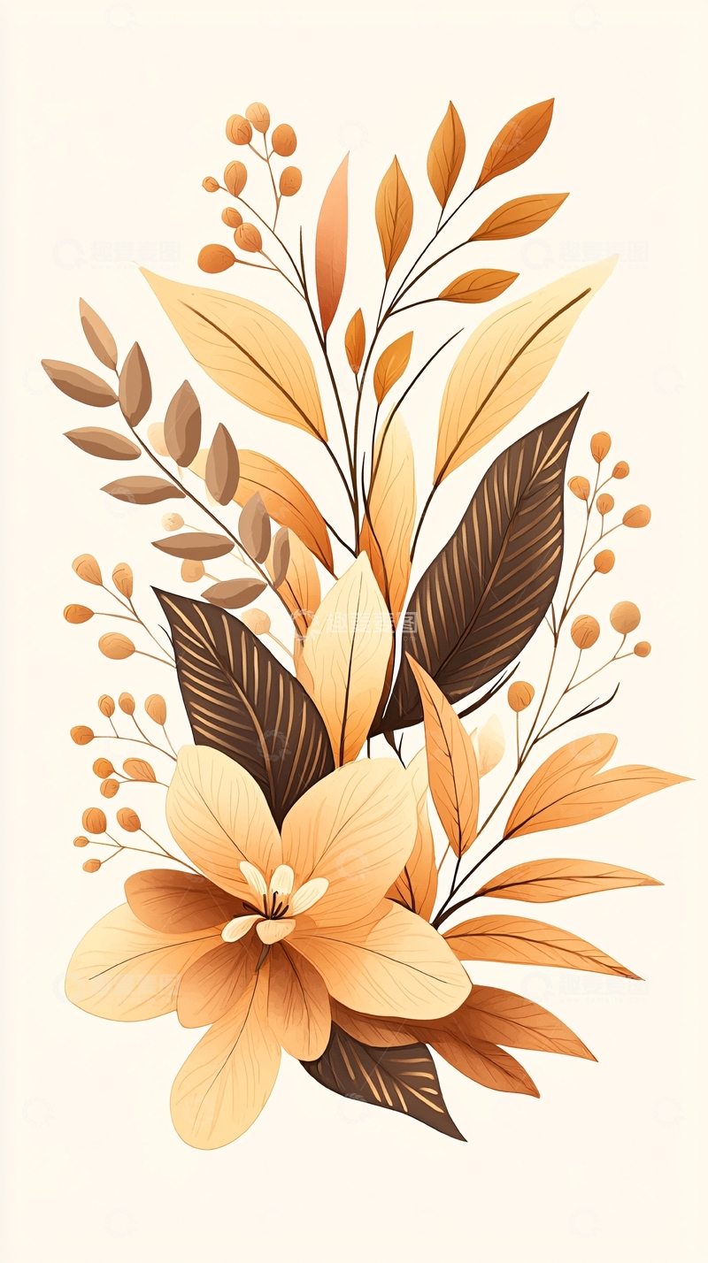 高清大图下载【趣麦麦图】秋日温暖花卉插画