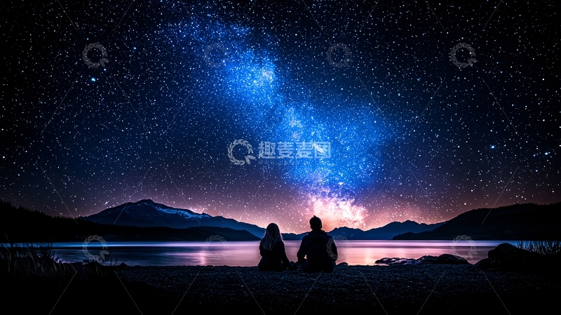 高清大图下载【趣麦麦图】情侣夜观银河湖畔