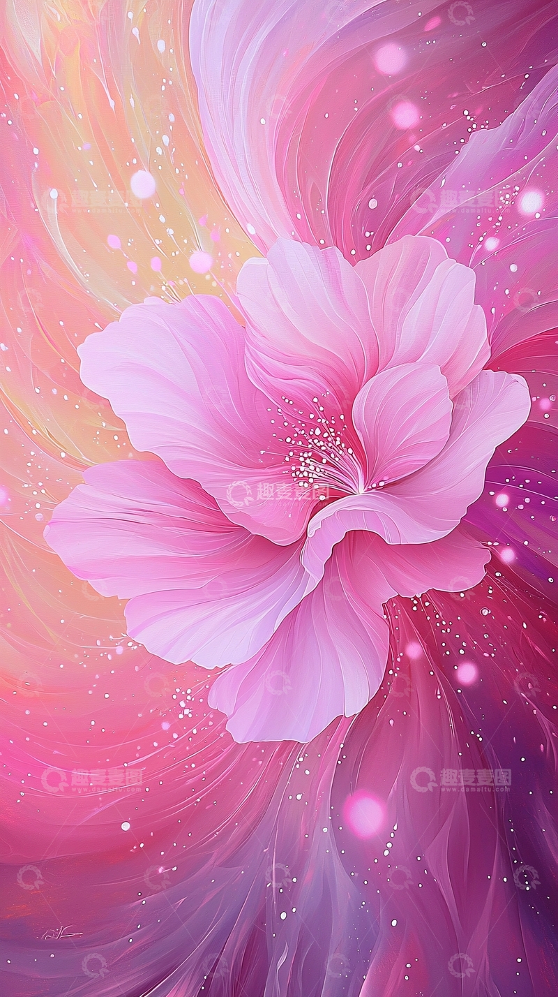 高清大图下载【趣麦麦图】梦幻粉色花朵艺术插画