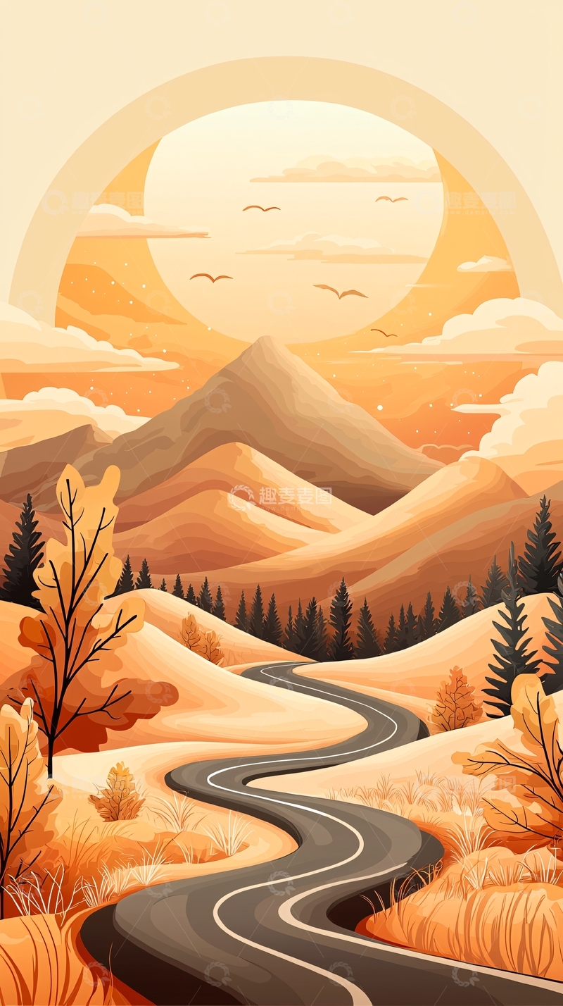 高清大图下载【趣麦麦图】秋日山间蜿蜒小路