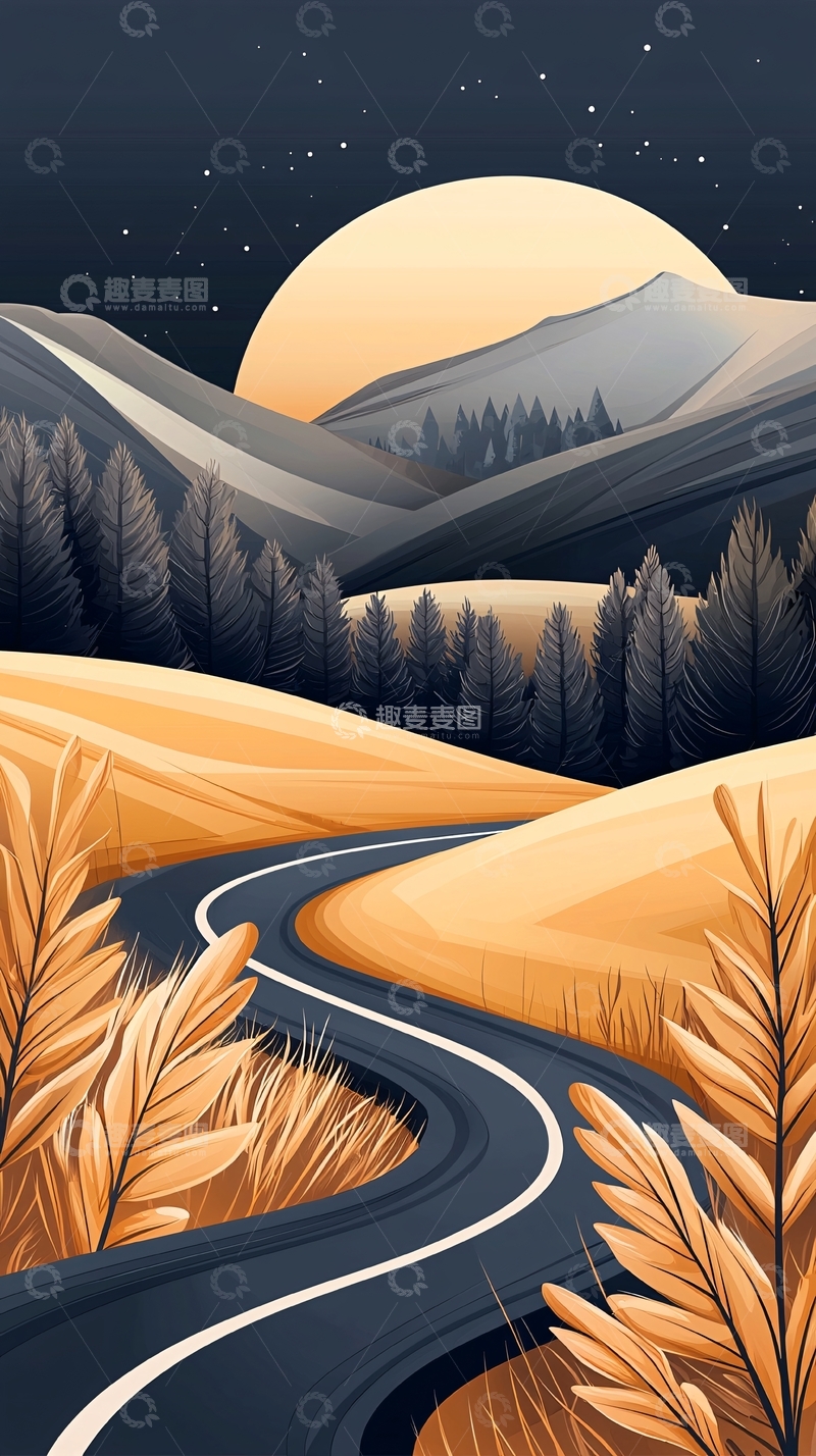 高清大图下载【趣麦麦图】夜晚山间蜿蜒小路