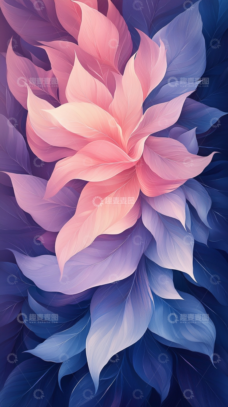 高清大图下载【趣麦麦图】梦幻粉蓝渐变花卉背景