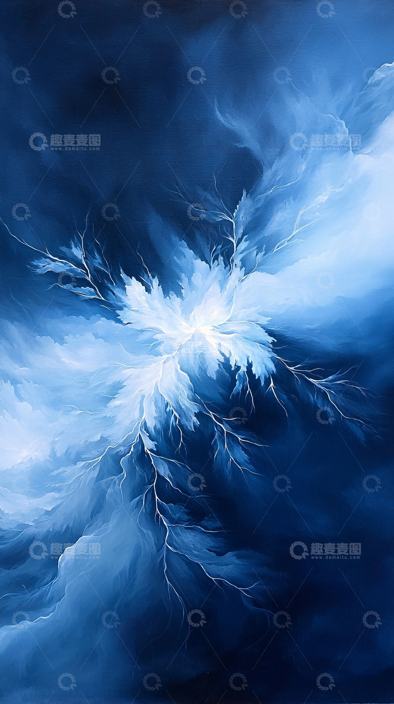 高清大图下载【趣麦麦图】蓝色风暴闪电抽象艺术