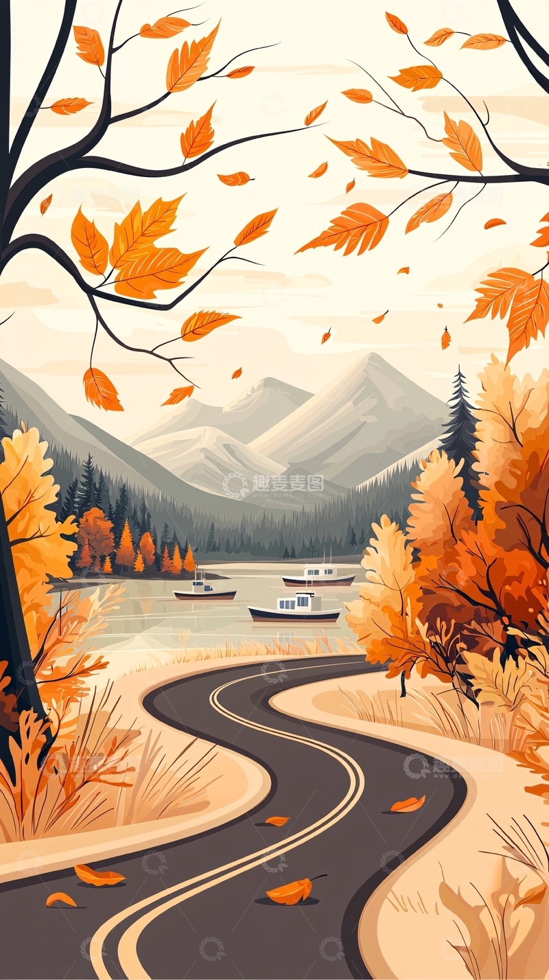 高清大图下载【趣麦麦图】秋日湖畔风景图