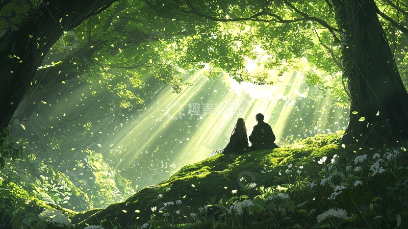 高清大图下载【趣麦麦图】森林中的光影与恋人