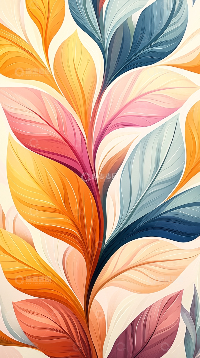 高清大图下载【趣麦麦图】抽象色彩叶子图案背景