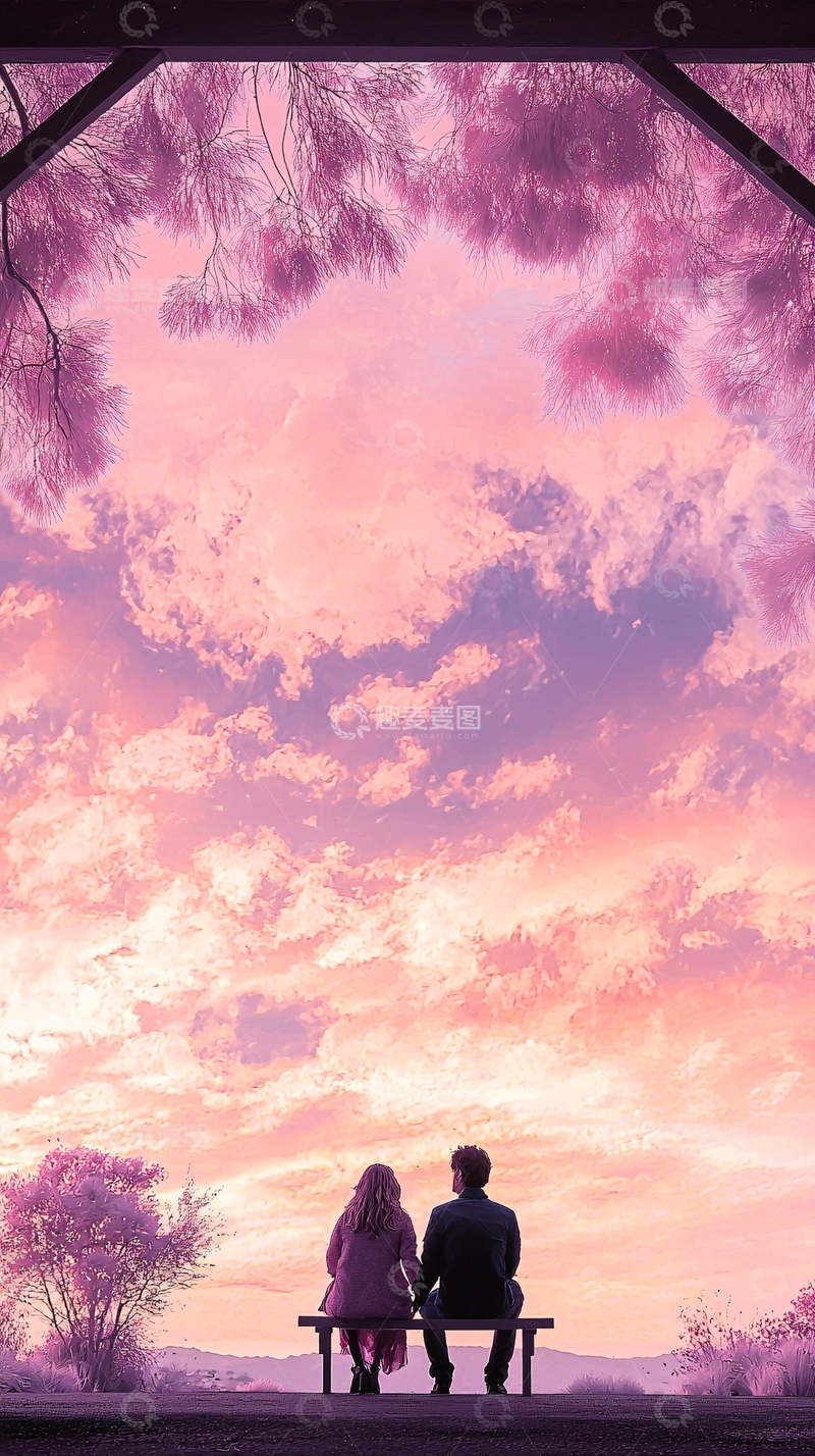 高清大图下载【趣麦麦图】情侣夕阳下浪漫约会