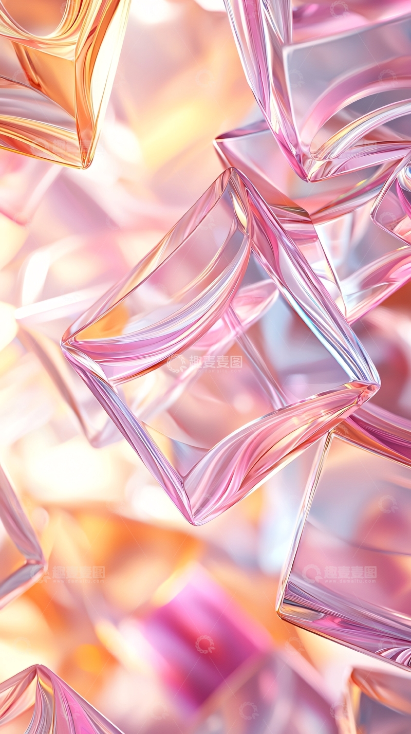 高清大图下载【趣麦麦图】粉色水晶立体几何抽象背景
