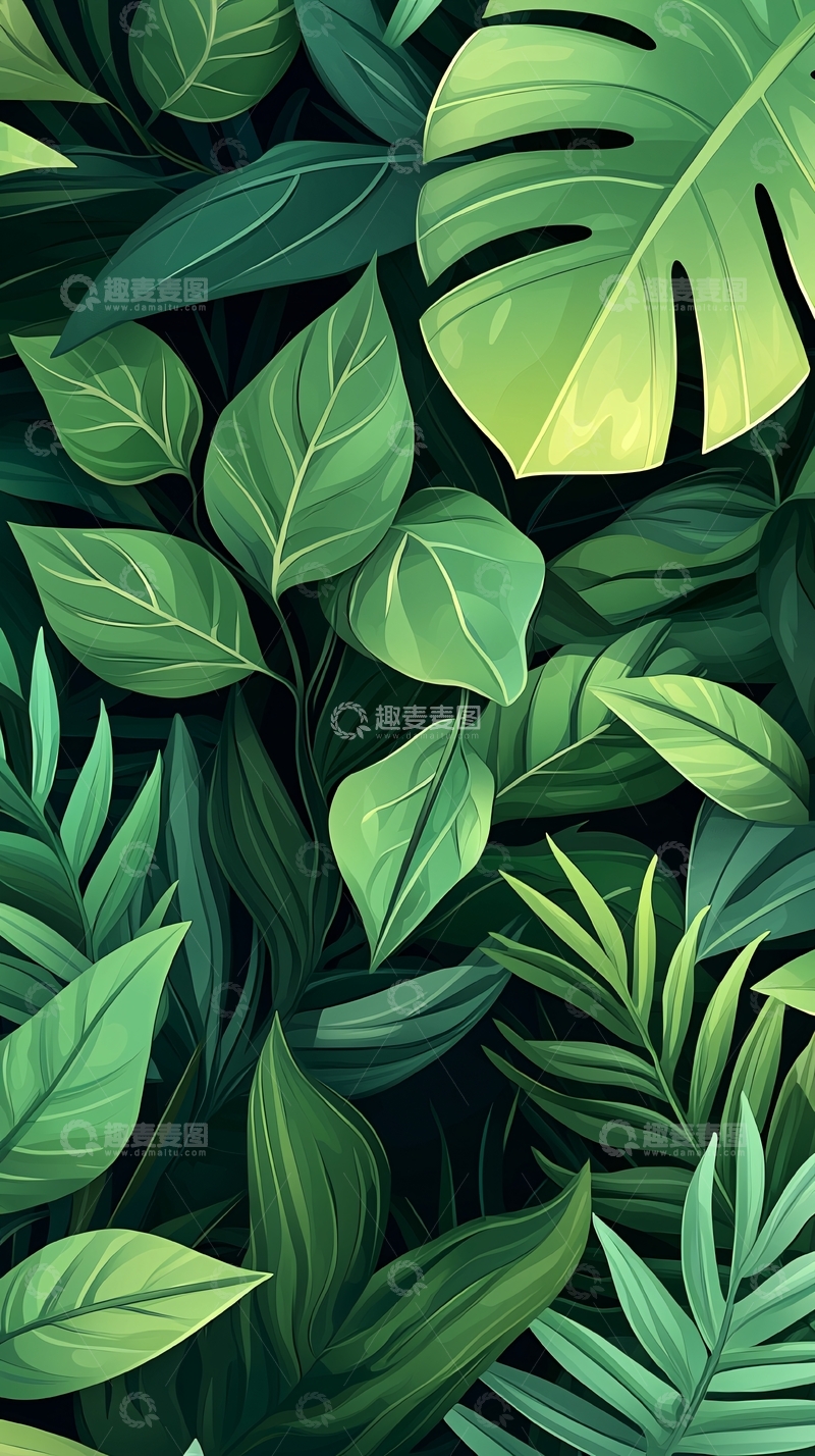 高清大图下载【趣麦麦图】热带雨林植物叶子背景图
