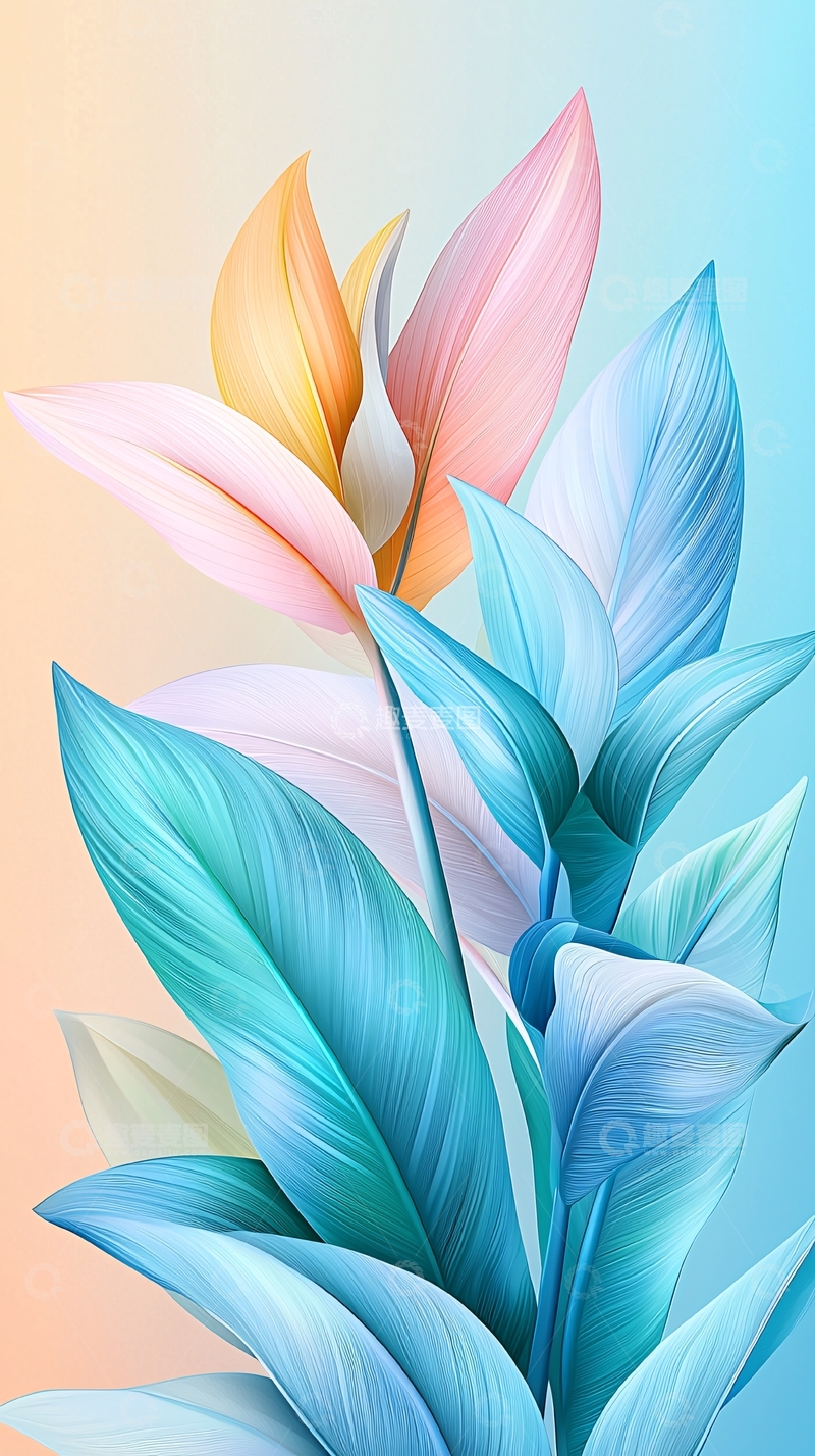 高清大图下载【趣麦麦图】梦幻色彩植物插画背景