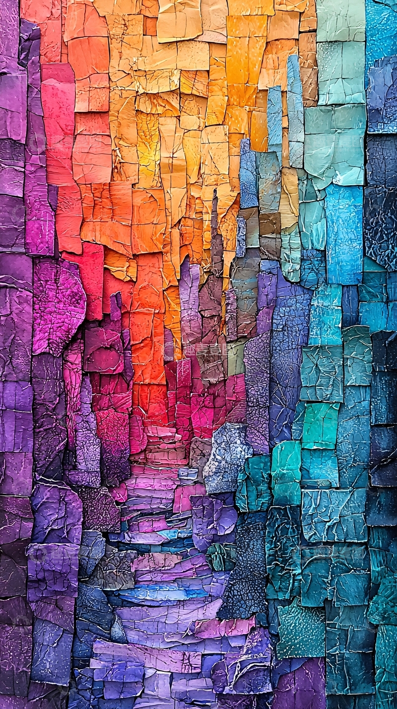 高清大图下载【趣麦麦图】抽象裂纹色彩拼贴画背景