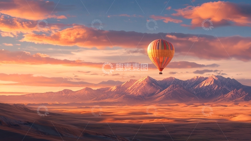 高清大图下载【趣麦麦图】热气球与雪山日落