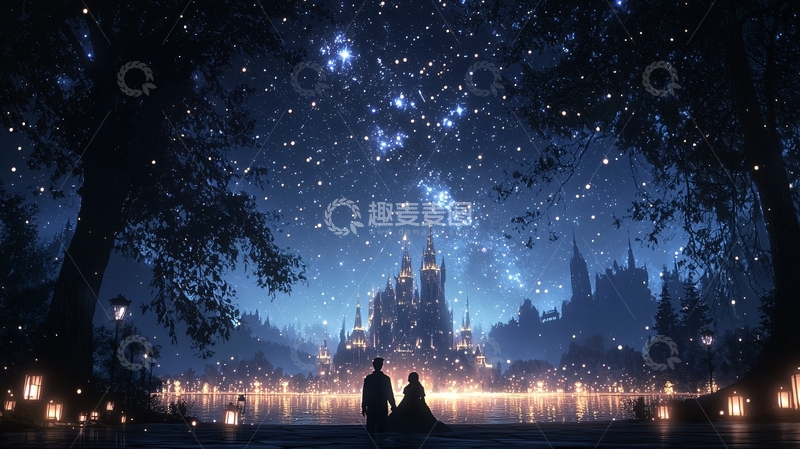 高清大图下载【趣麦麦图】梦幻城堡下的浪漫夜景