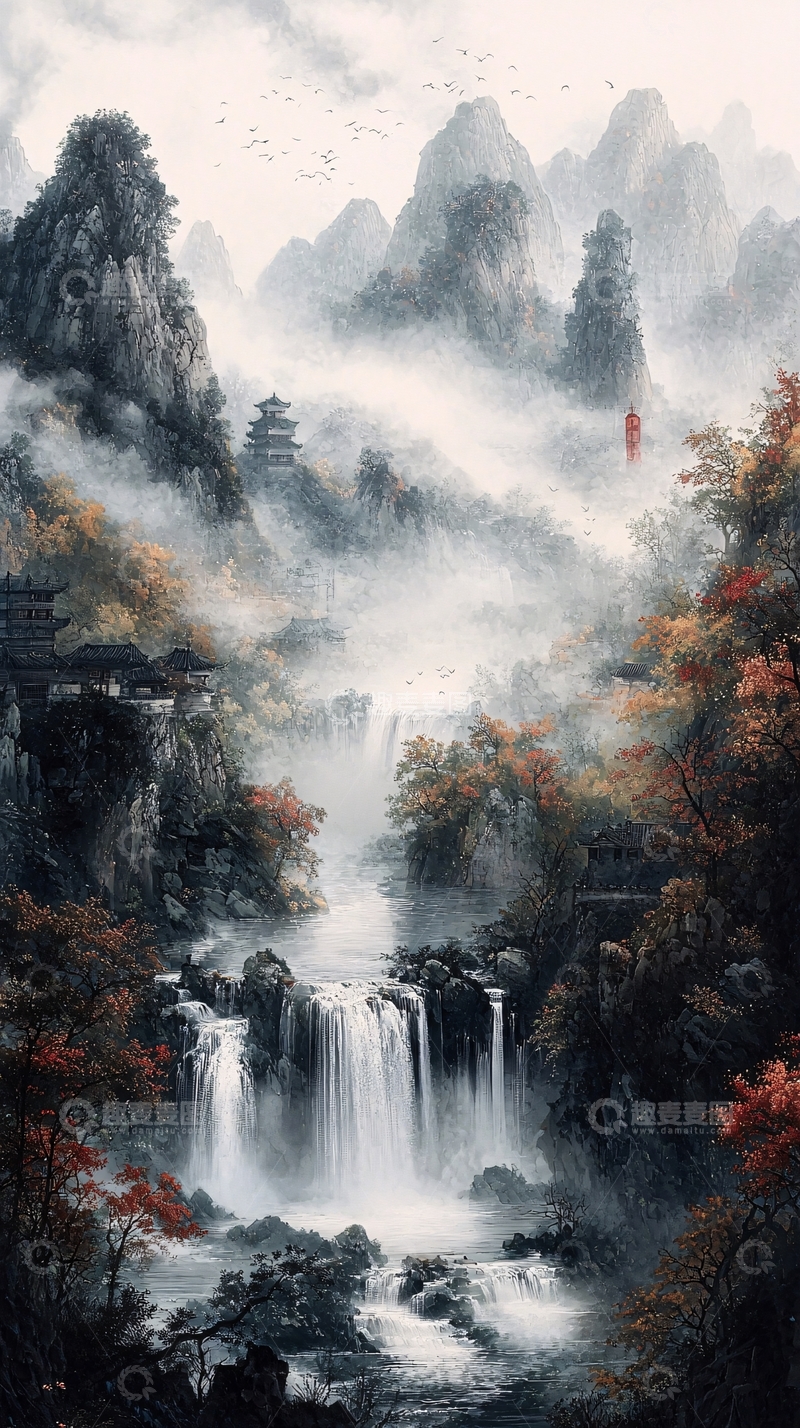 高清大图下载【趣麦麦图】秋日山水画廊