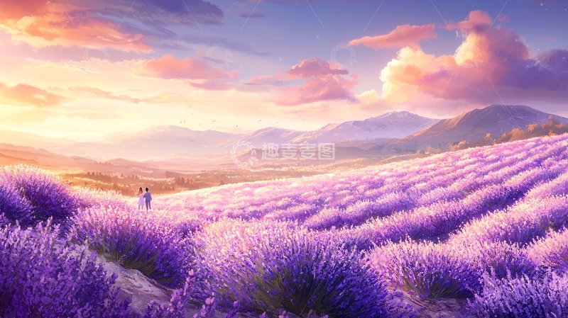 高清大图下载【趣麦麦图】薰衣草田野上的浪漫情侣